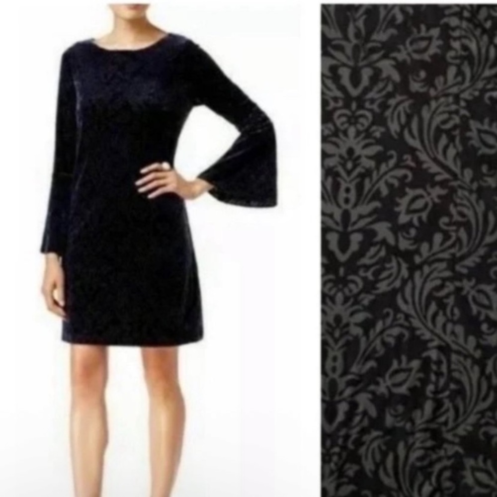 ECI New York Velvet Burnout Bell sleeve Mini Dress